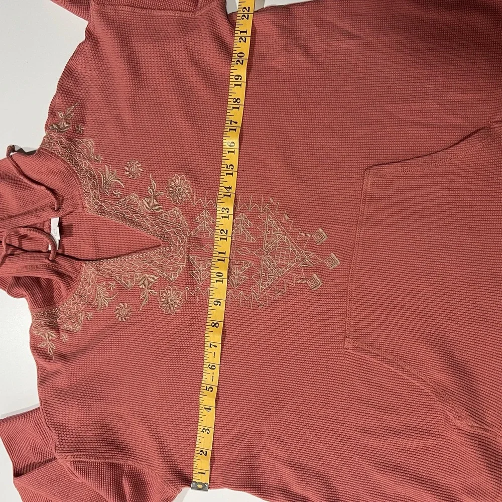 J. Jill Womens Sz M Embroidered Waffle Knit Pullover Drawstring Hoodie Dark Rose